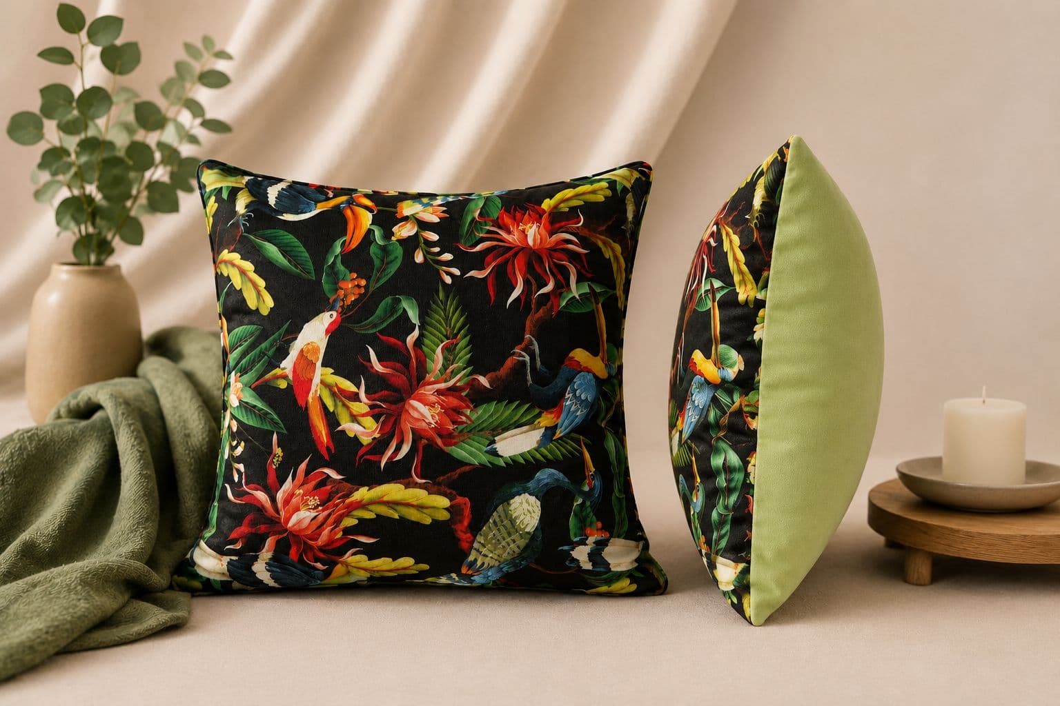Jastuk Maki 50×50 — Tropske ptice